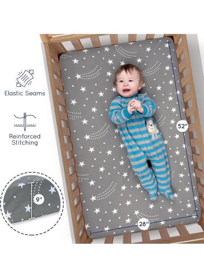 GrowWILD GROW WILD Crib Sheets for Boys or Girls | 3 Pack Soft Stretchy Jersey Cotton Fitted Crib Sheet Neutral | Grey White Navy Blue Baby Crib Sheets for Girl, Crib Mattress Sheet or Toddler Bed Sheets - Image 4